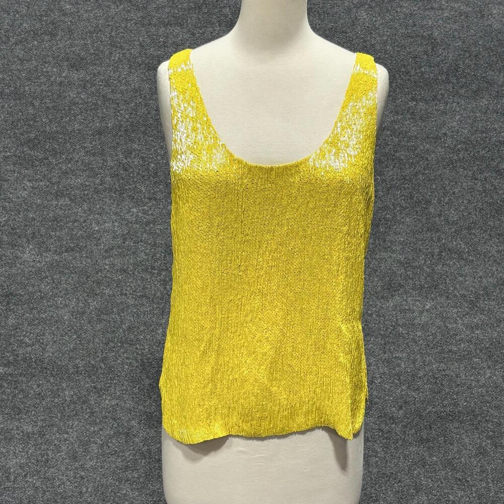 Ralph Lauren Tank Top Womens 6 Yellow Beaded Silk Scoop Neck Lined Cami Party